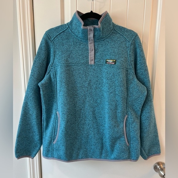 LL Bean Soft Button Up Fleece Pullover sweater jacket Size L - Picture 4 of 10